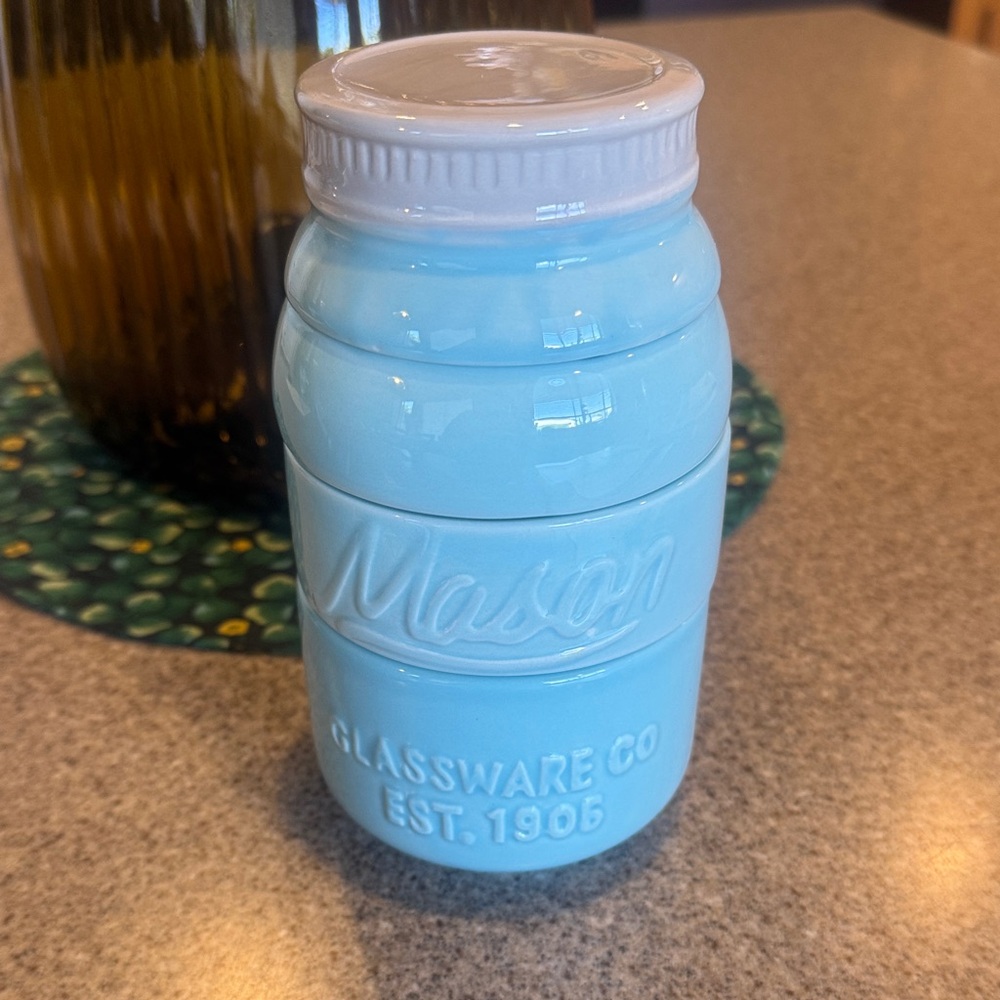 Cost Plus World Market Turquoise Blue Mason Jar, Stacking Measuring Cups